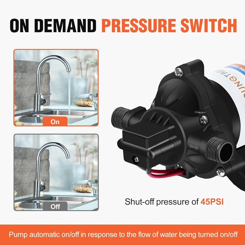 YoungTree 12V DC RV Water Diaphragm Pump 3.5 GPM 45PSI, 12Volt Self-Priming Fresh Water Pressure Pump with Pressure Switch for RV Camper Boat Home Off-Grid - Image 2